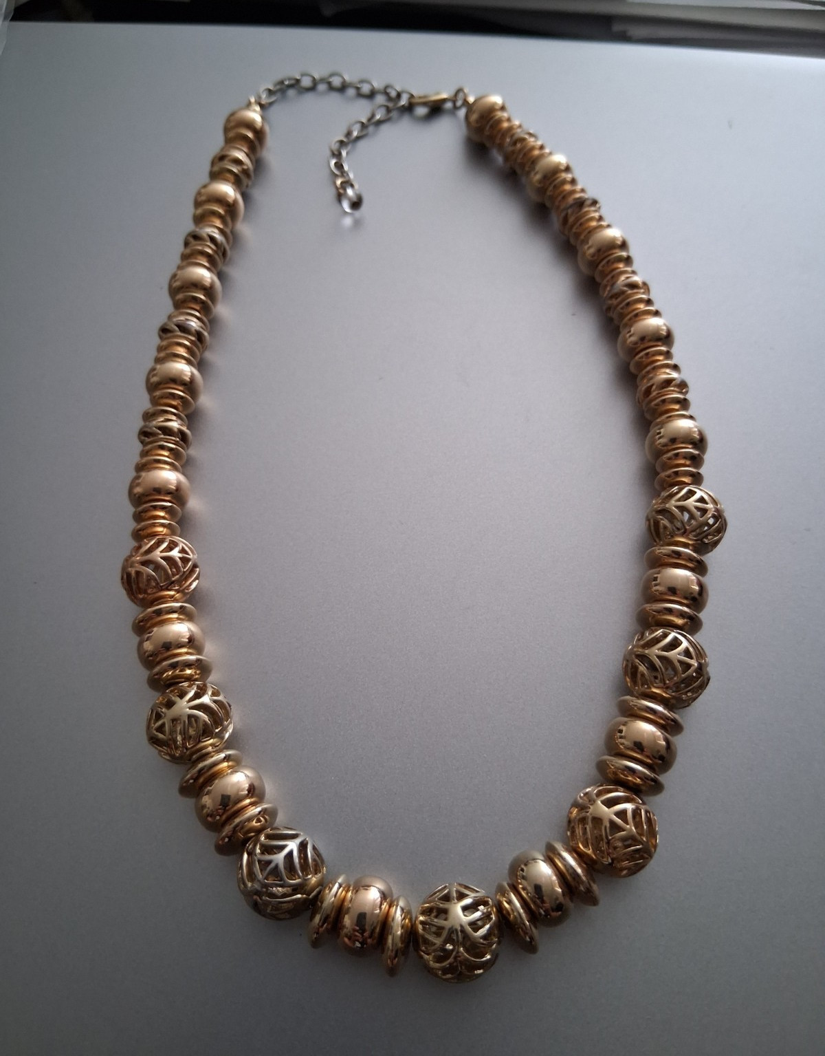 Gold Tone Metal Beaded Cable Chain Necklace Lobster Clasp Extender Chain 9 In