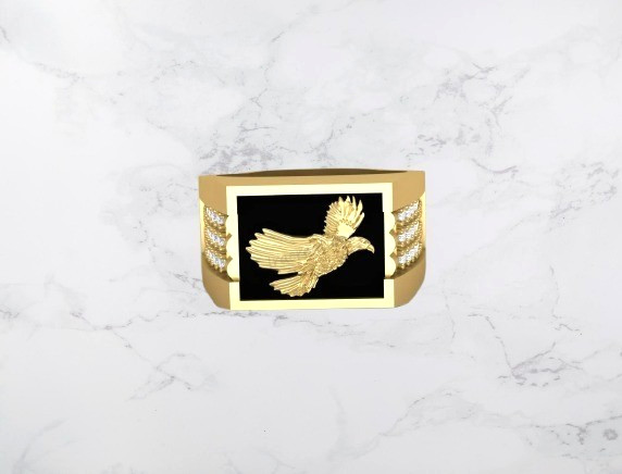 Eagle Signet Ring925 Sterling Silver Black Enamel Cubic Zircon Ring Gift For Him