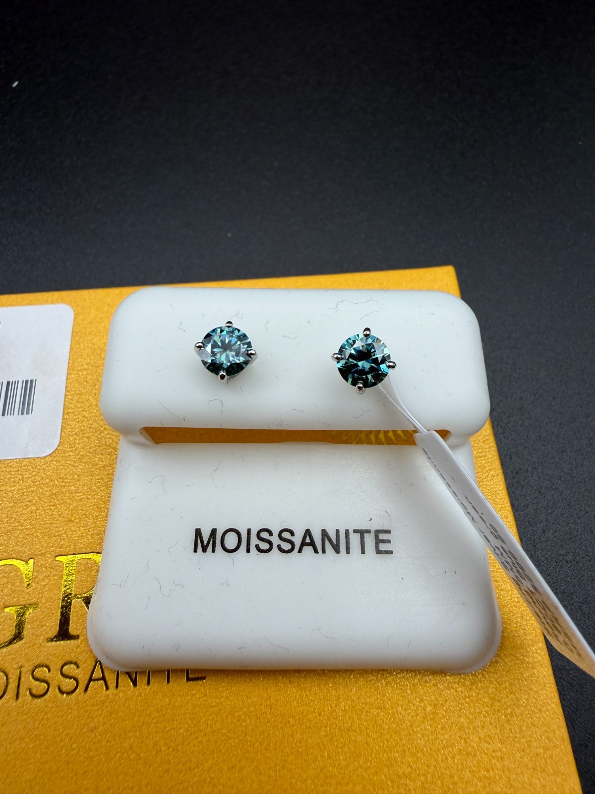 Moissanite Silver 925 Solitaire Stud Earrings GRA Certified VVS1 Blue/Green