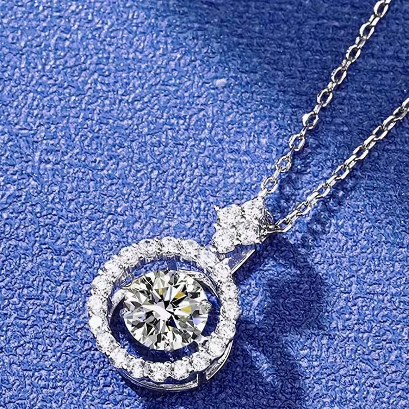 Dancing Stone Moissanite Necklace S925 Sterling Silver Pendant Heartbeat