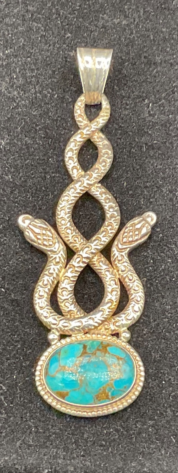 sterling silver vintage intertwined serpentine ( double snake) turquoise pendant
