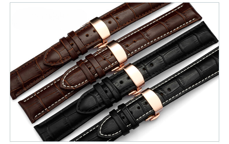 High Quality Genuine Leather Watch Straps mens Band Butterfly Clasp 14-24mm