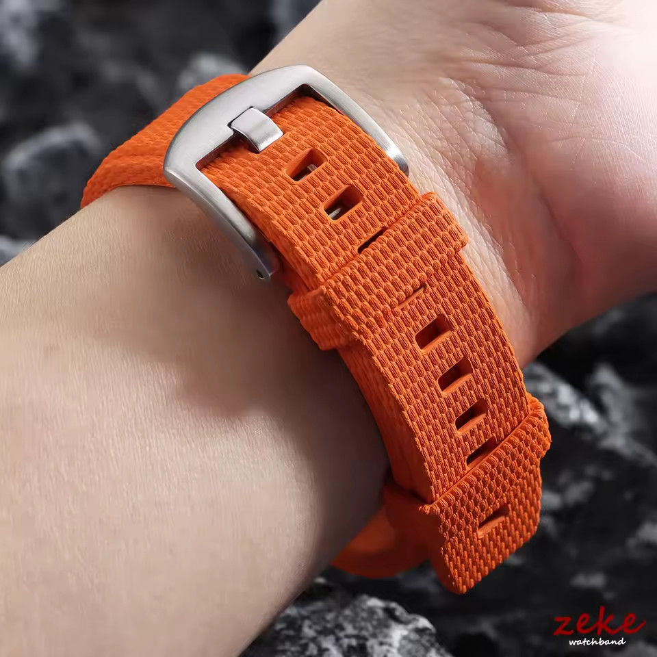 Curved End FKM Rubber Watch Strap 20mm 21mm 22mm Military Sport Band
