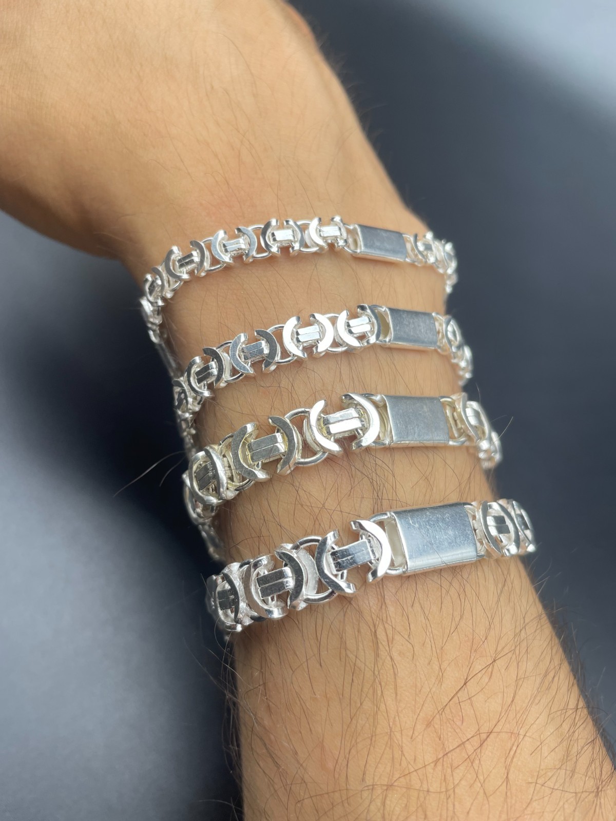 925 Sterling Silver Flat Euro Byzantine Chain Necklace&Bracelet Solid Bali King