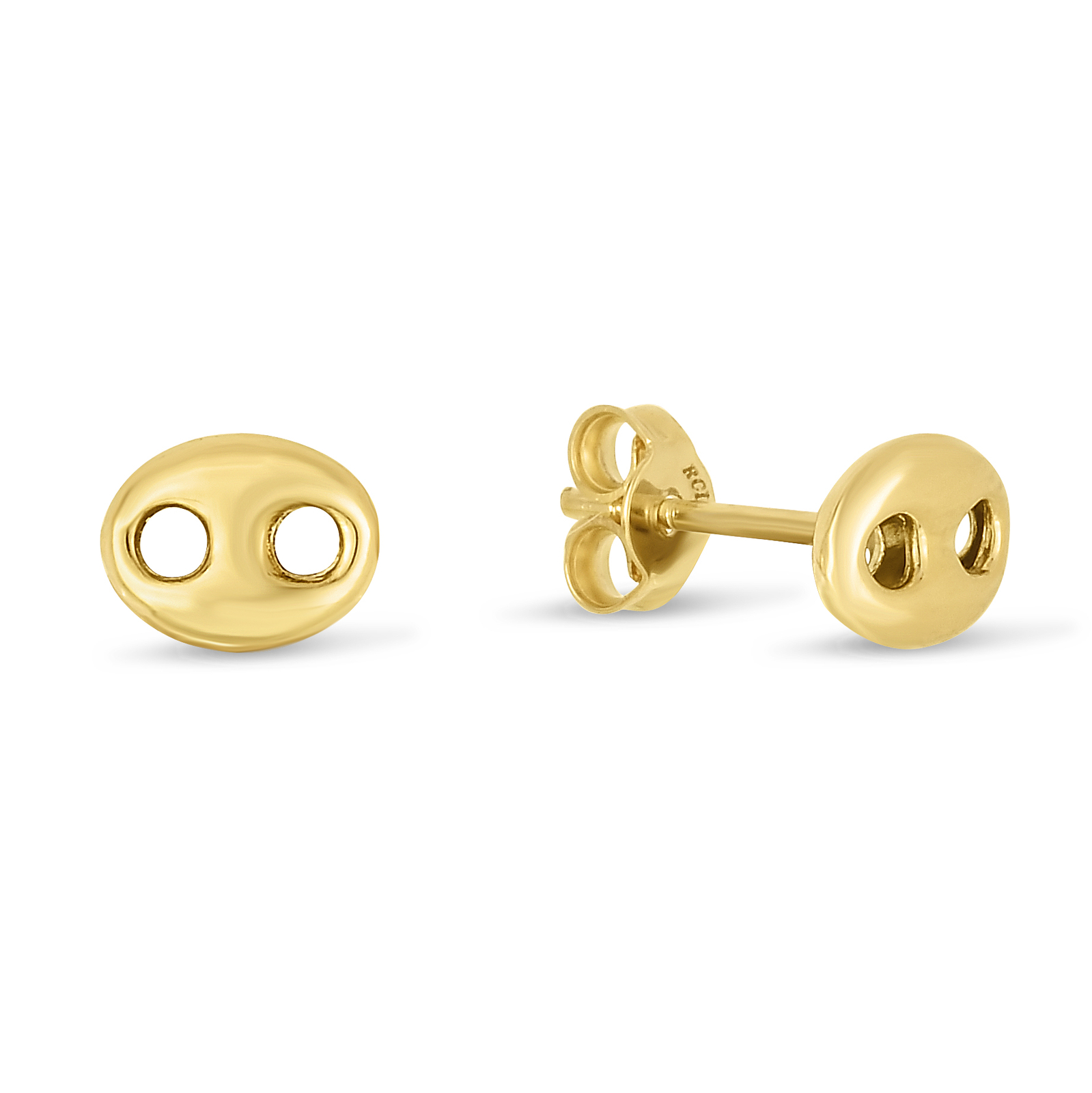 1/4″ Shiny Puffed Mariner Link Button Stud Earrings Real 14K Yellow Gold
