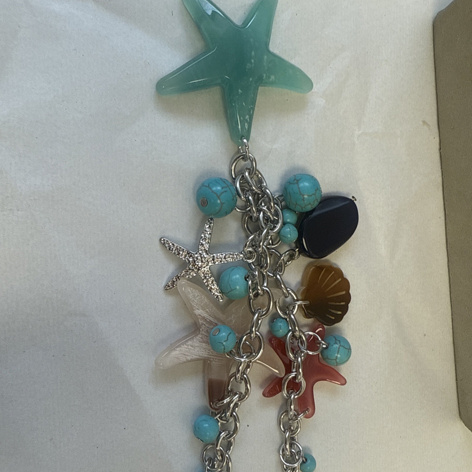 Retro Plexi Sliver Necklace Multi Color And Starfish And Shells