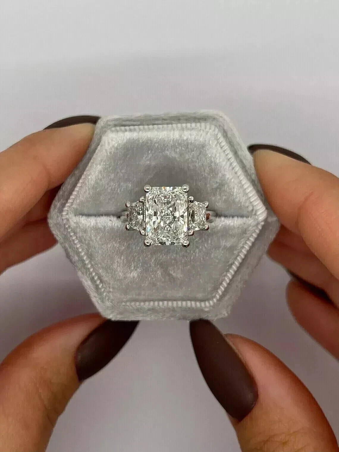 4Ct Radiant Cut Lab Created Diamond 14k white Gold FN Wedding/Engagement Ring