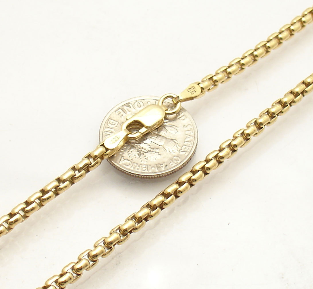 2.5mm Solid Round Box Chain Necklace 14K Yellow Gold Plated 925 Silver 16 ~ 24″