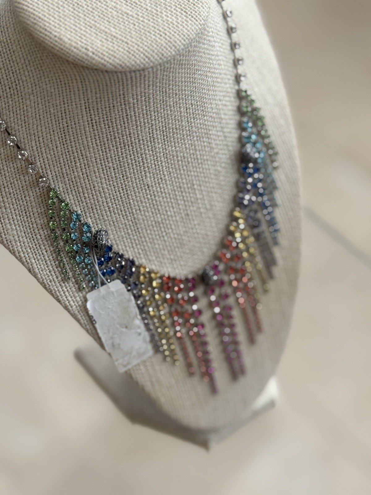 Kurt Geiger London Rainbow Fringe Crystal Statement Necklace Multicolor