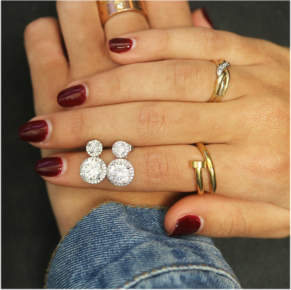925 Sterling Silver CZ Round Cut Double Halo Drop Stud Earrings For Women