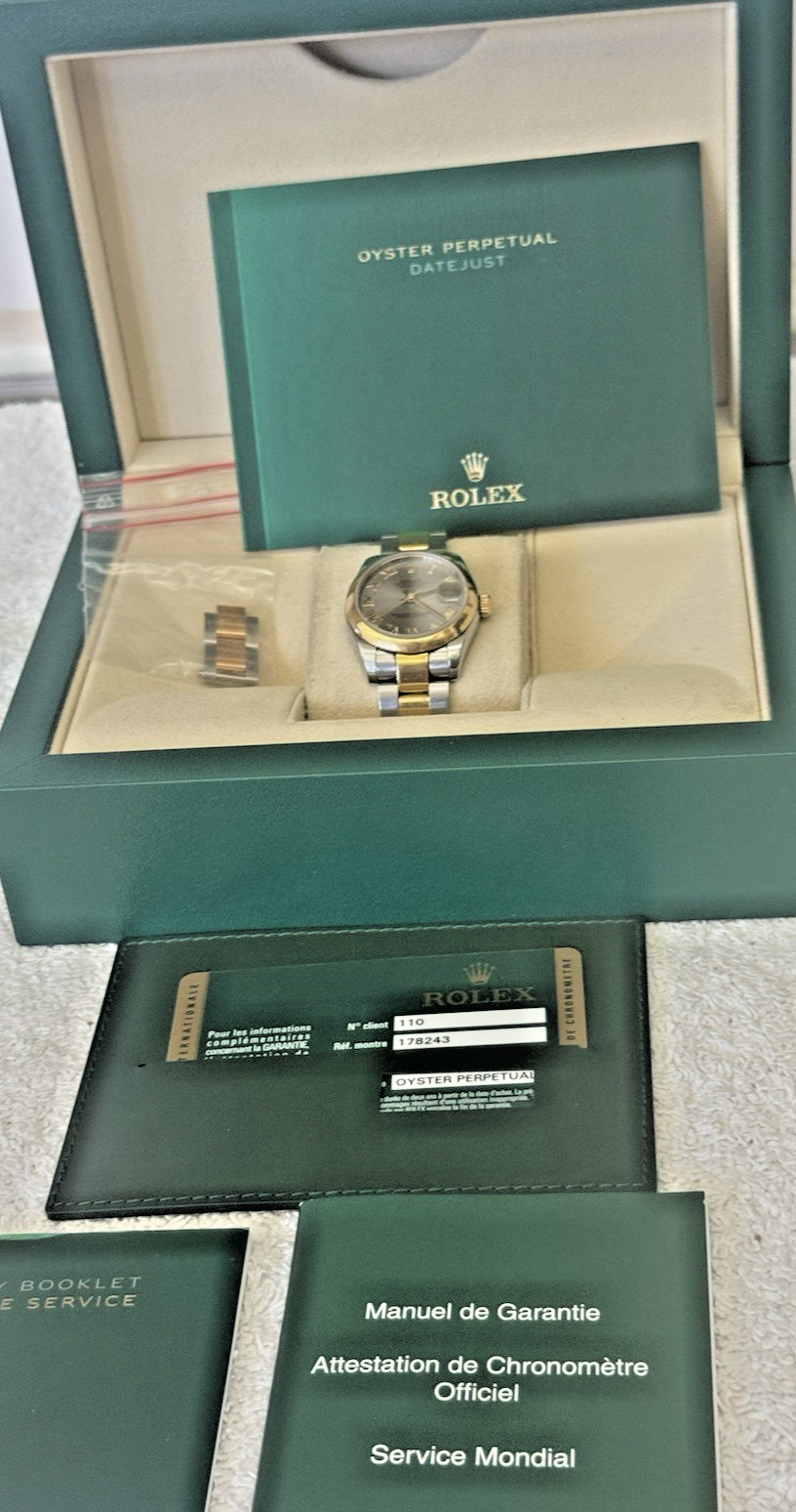 ROLEX 2 TONE 31MM OYSTER PERPETUAL DATEJUST FULL SET REF: 178243- 103 GRAMS