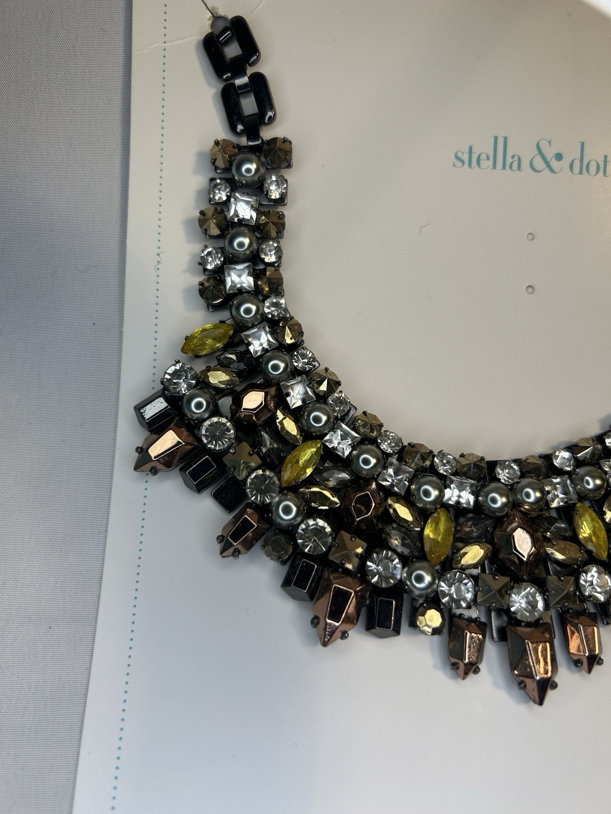 Stella & Dot Multicolor Crystal Cluster Bib Statement Necklace Link Chain