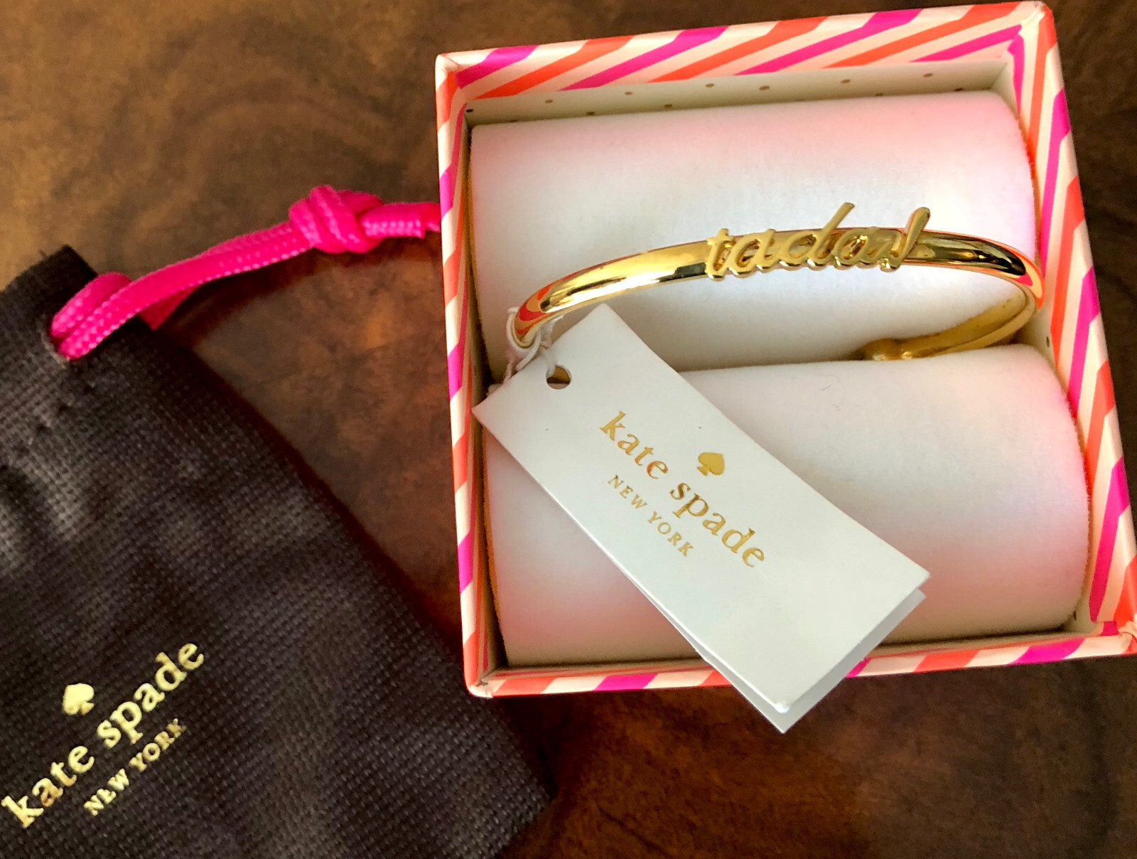 Kate Spade 2018 Say Yes Cursive TADA! Yellow GoldPlate Skinny Open Cuff Bracelet