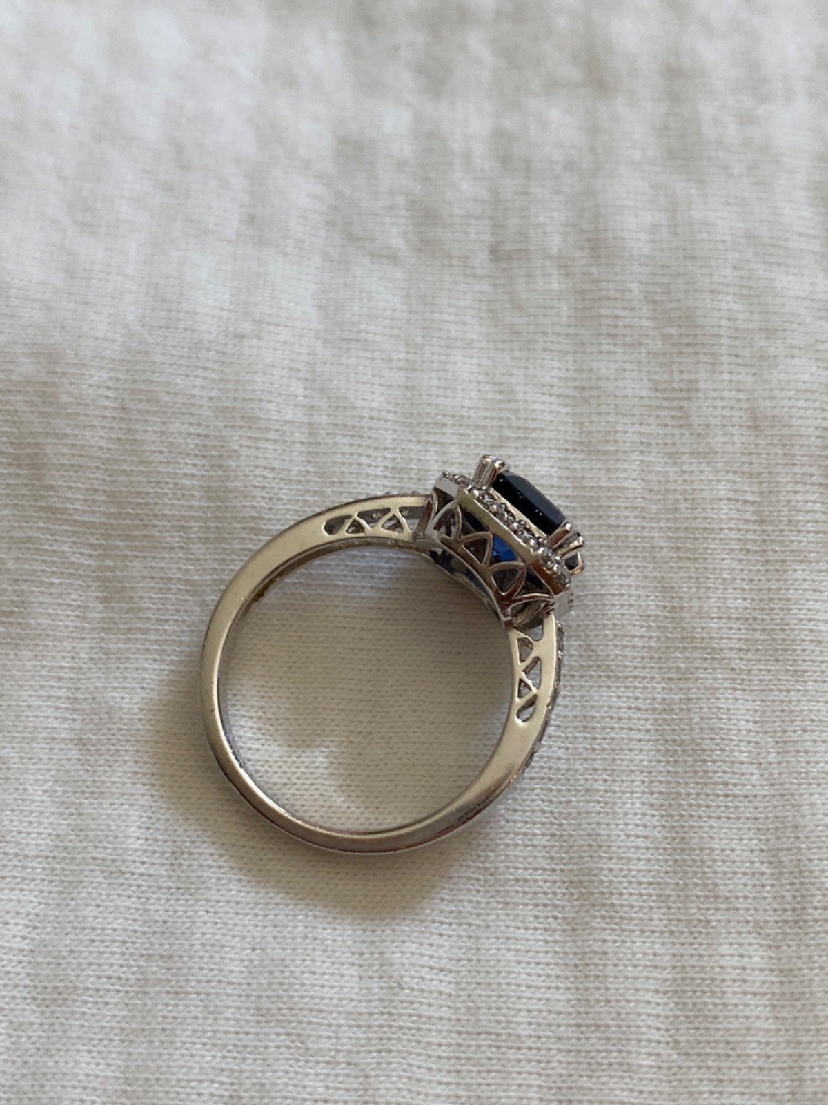 Asscher Cut Lab Created Sapphire Ring, Sterling Silver, Size 7