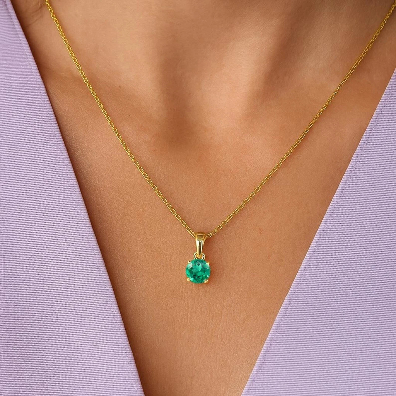 1Ct Round Cut Simulated Emerald Solitaire Pendant Sale 14k Yellow Gold Plated