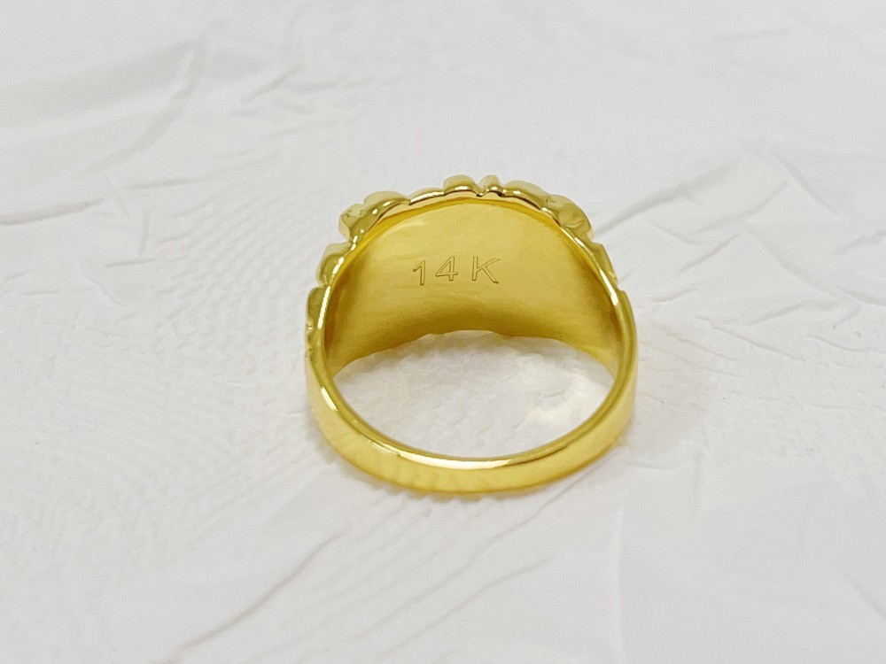 14K Solid Yellow Gold Square Nugget Ring 15mm Rough Texture Band Size 10 Jewelry