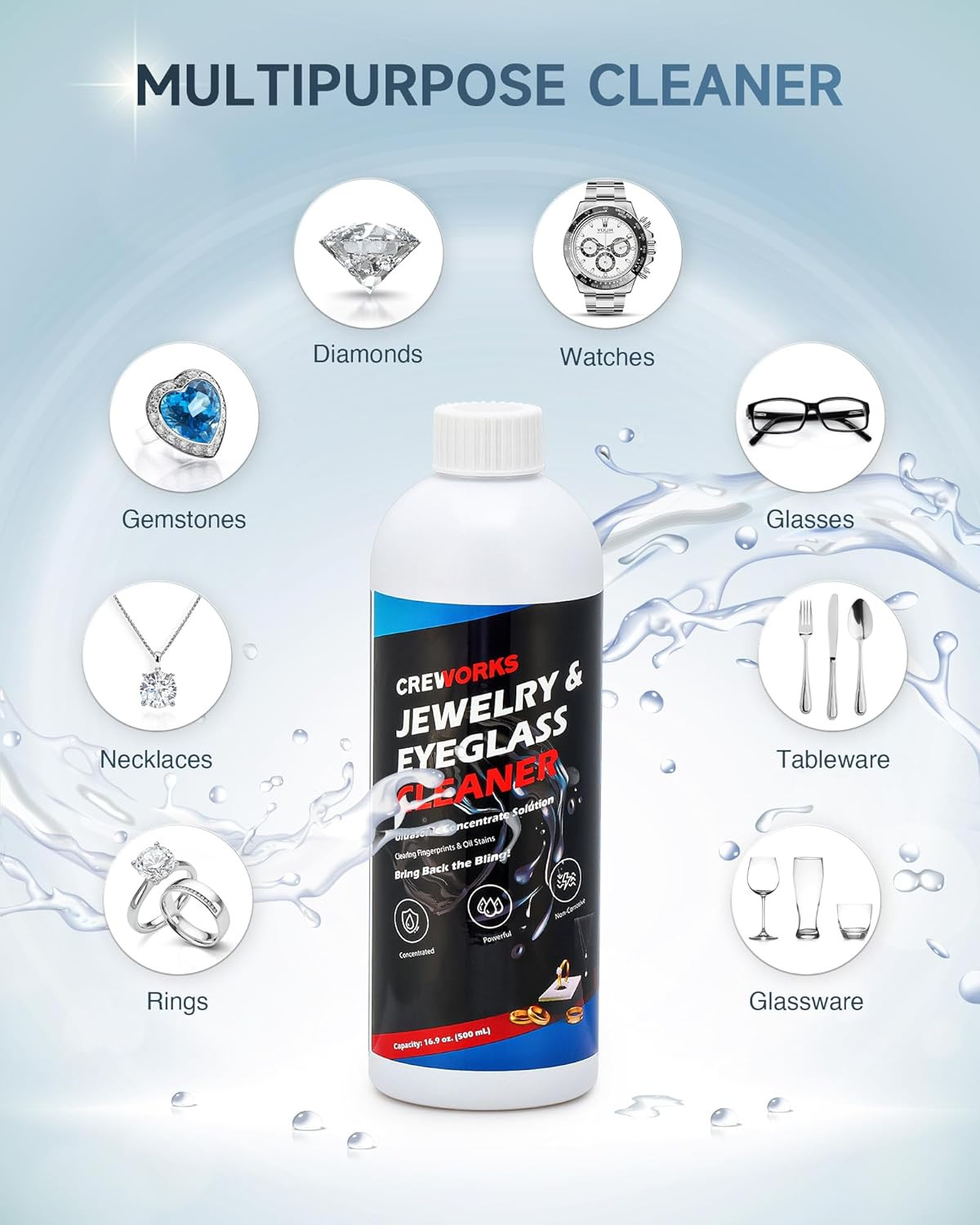 17 Fl Oz Jewelry Cleaner Solution, 1:40 Extra Concentrated Jewelry Cleaning Agen
