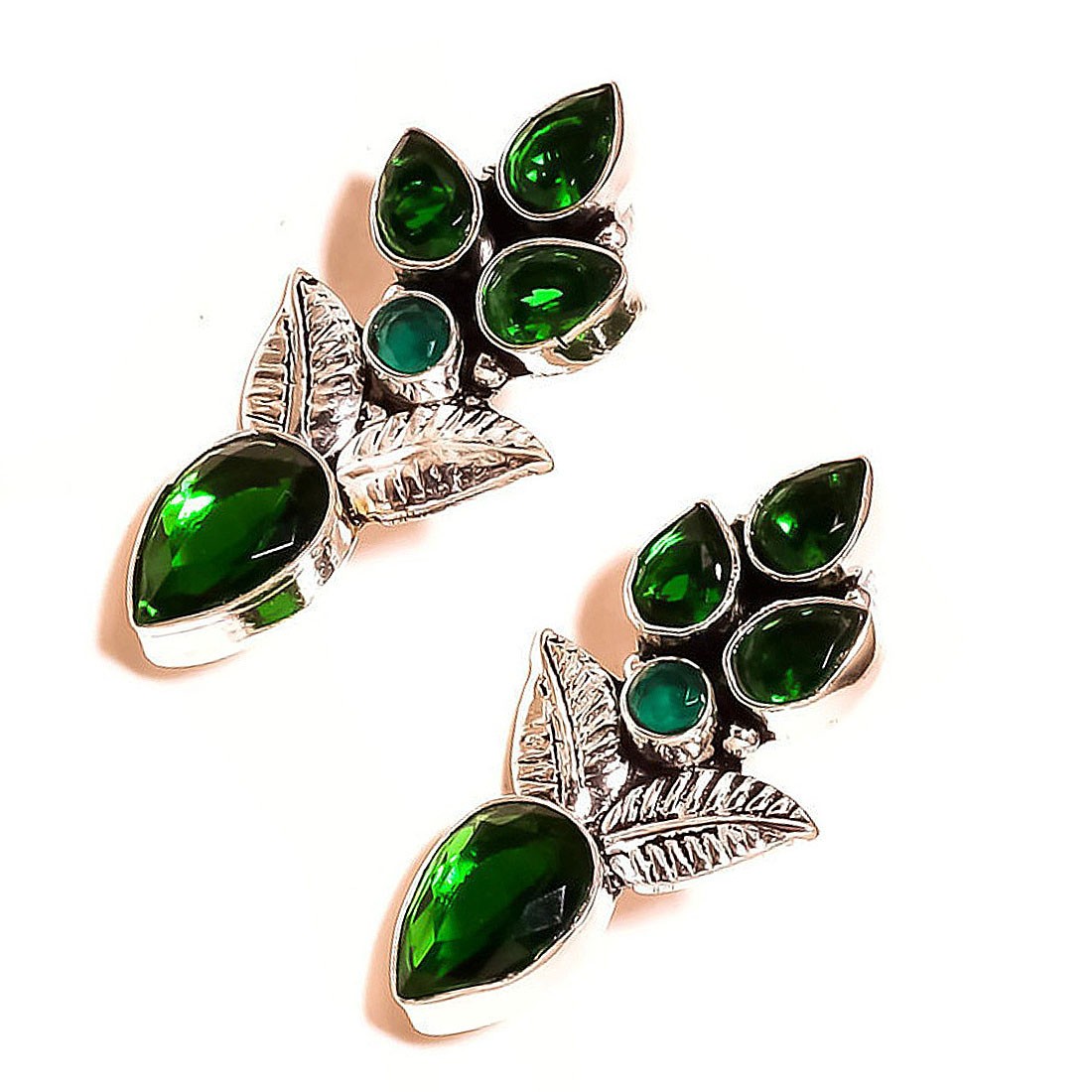 Chrome Diopside Gemstone 925 Silver Handmade Engraved Push Back Drop Earrings