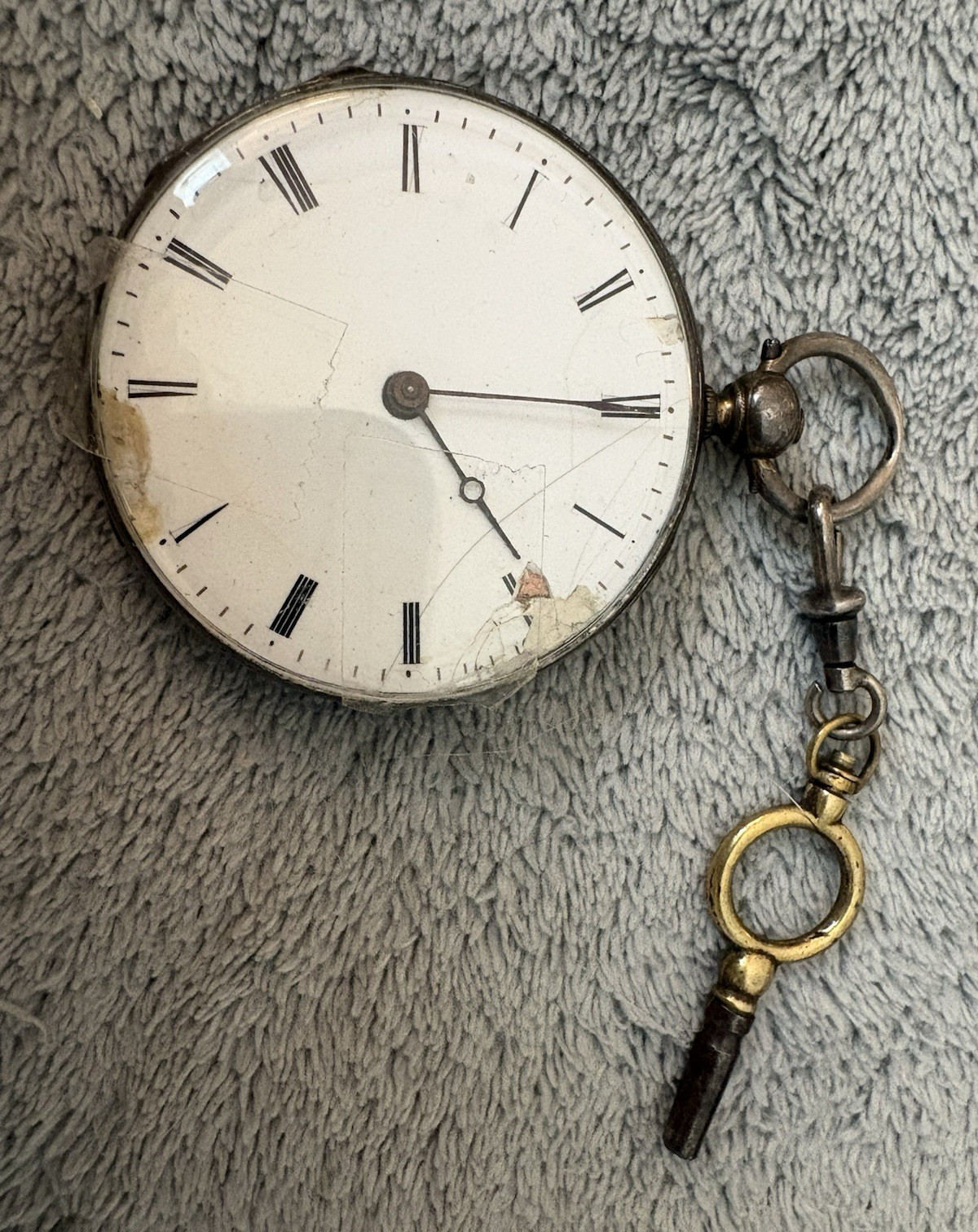 Antique Juvaux Cylindre Pocket Watch Key Wind w/ Original Key For Restore