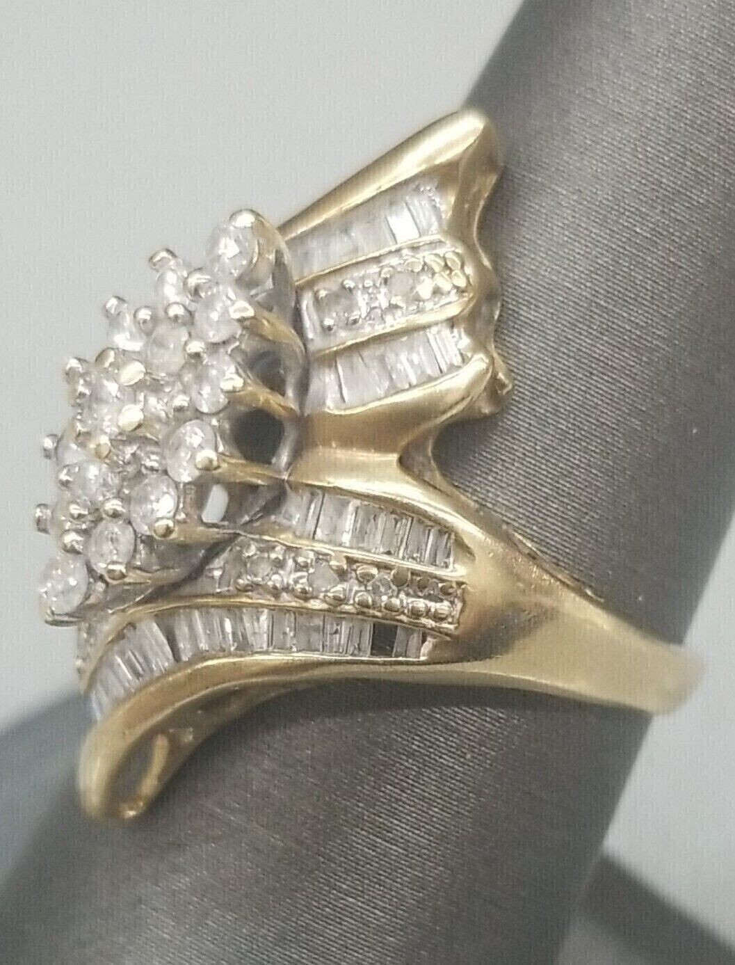 2Ct Round & Baguette Simulated Diamond Engagement Ring 14K Yellow Gold Plated