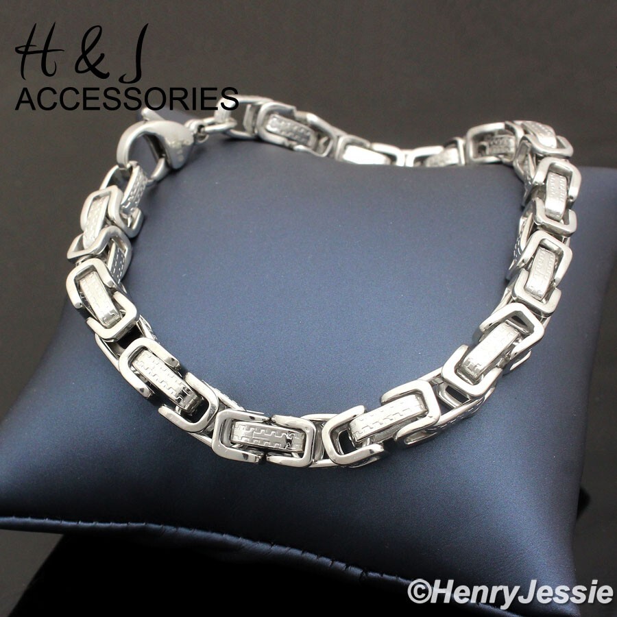 7″-11″MEN Stainless Steel 6.5mm Silver Byzantine Box Link Chain Bracelet*AT