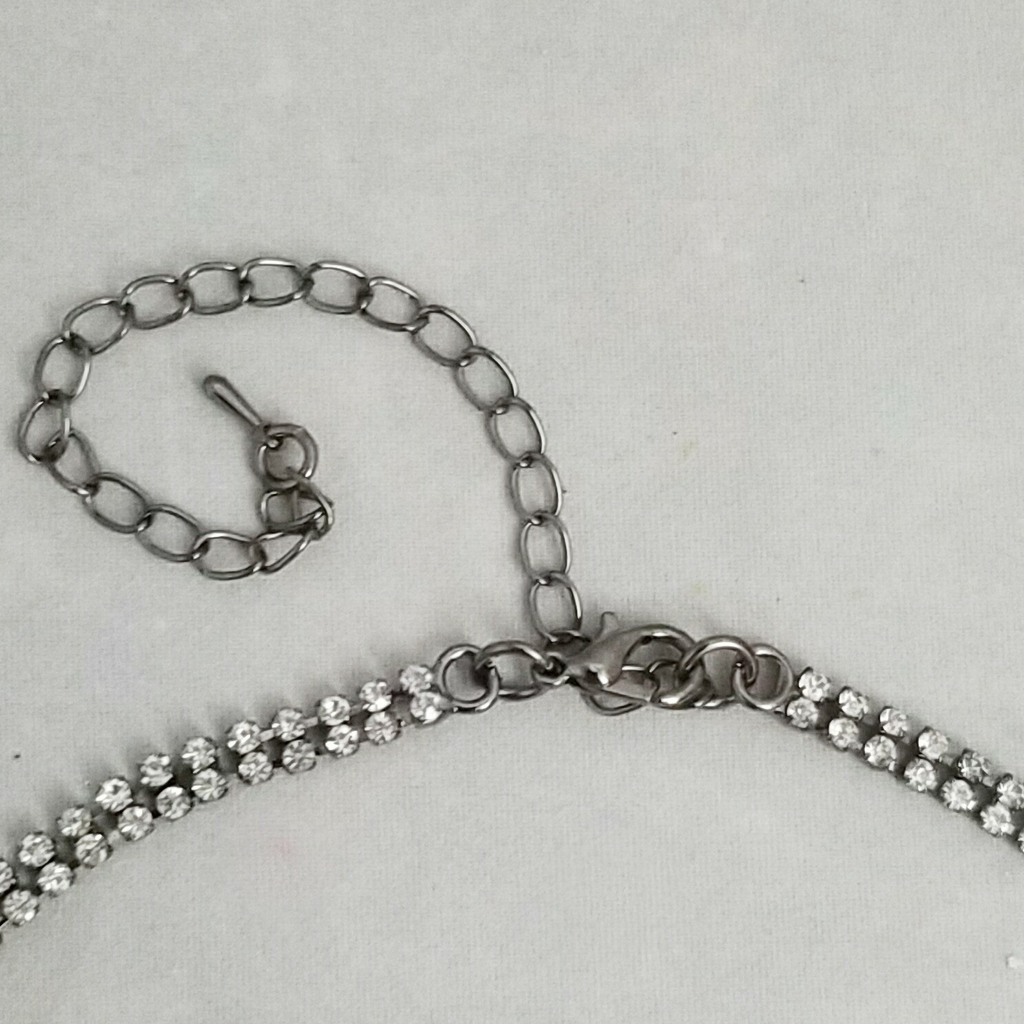 Blue Silver Crystal Row Necklace 16-20″ Silver Plated Special Occasion Formal