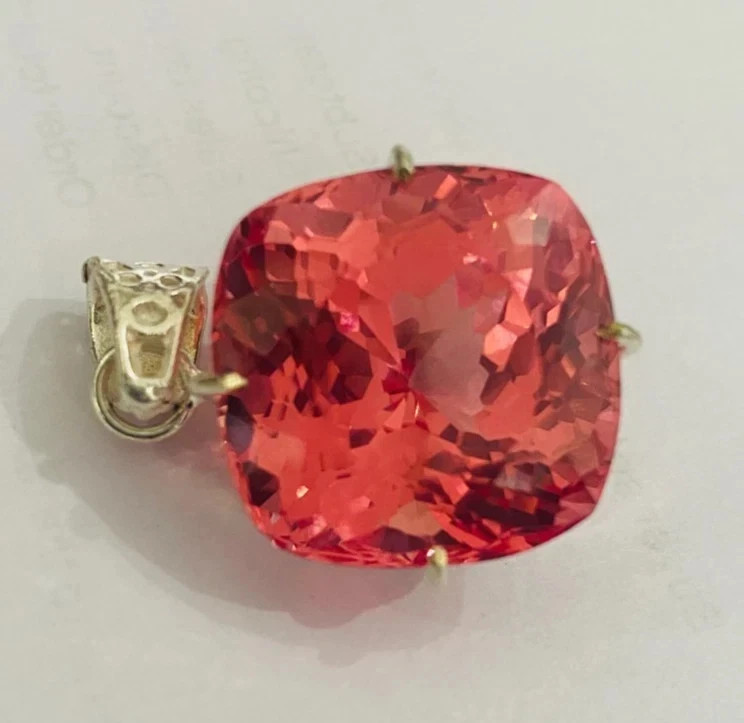 20 Ct Natural Padparadscha Sapphire Cushion Cut 925 Silver Pendant Gemstone