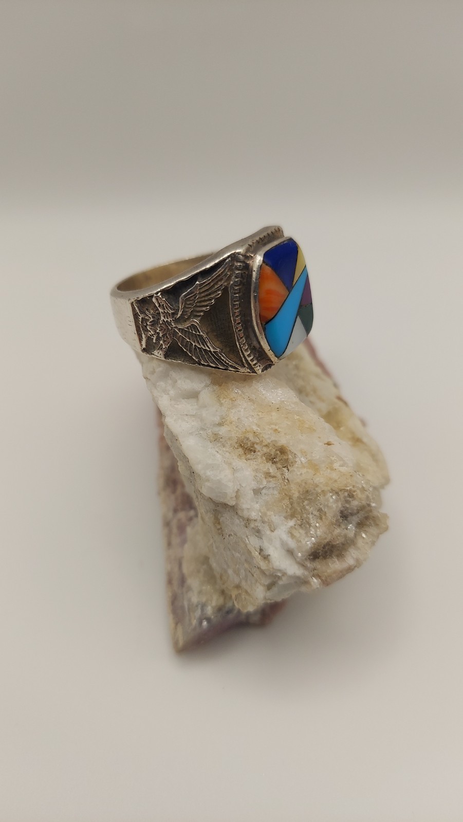 vintage Native sterling silver multi stone ring, size 10.5