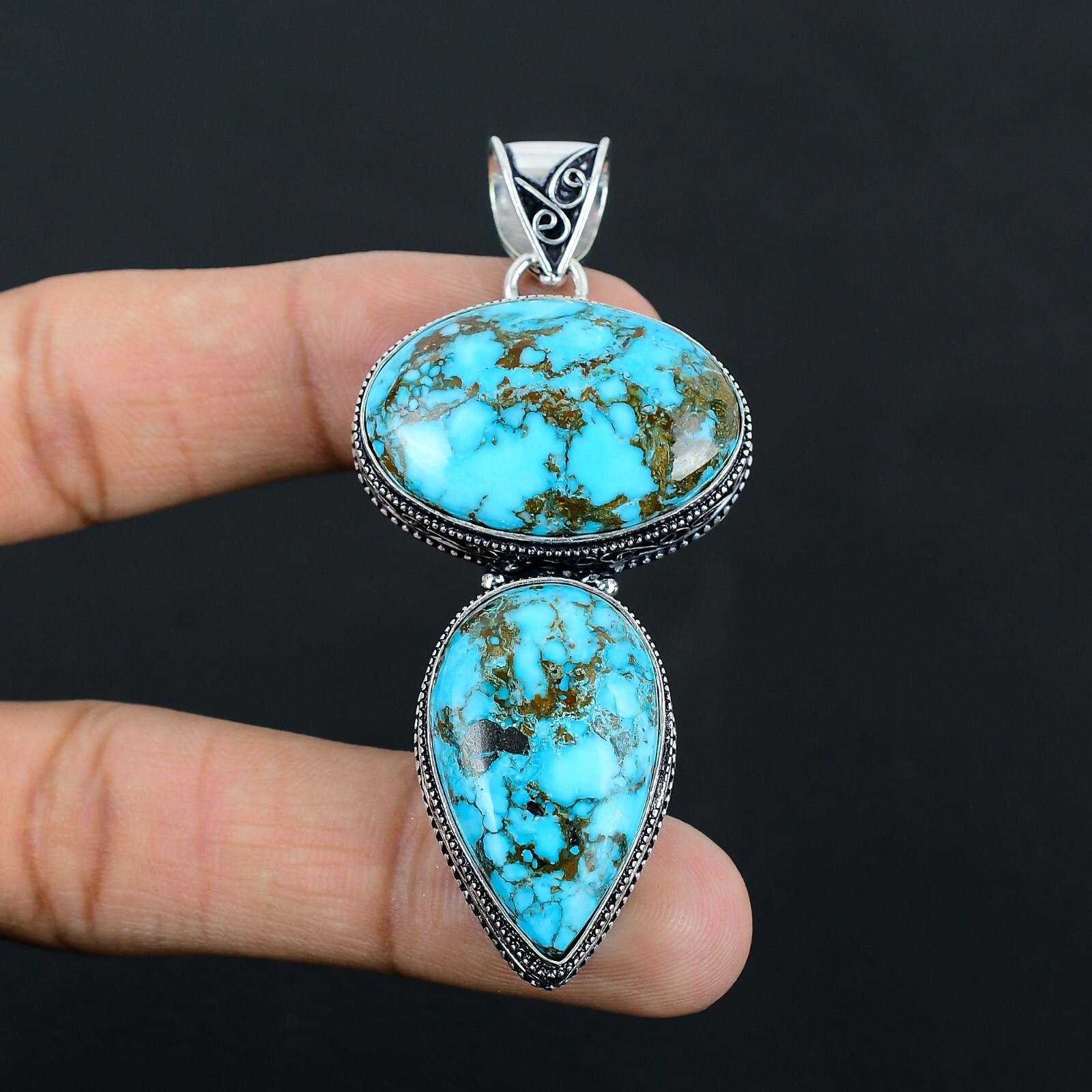 Tibetan Turquoise Gemstone Handmade 925 Sterling Silver Jewelry Pendant For Gift