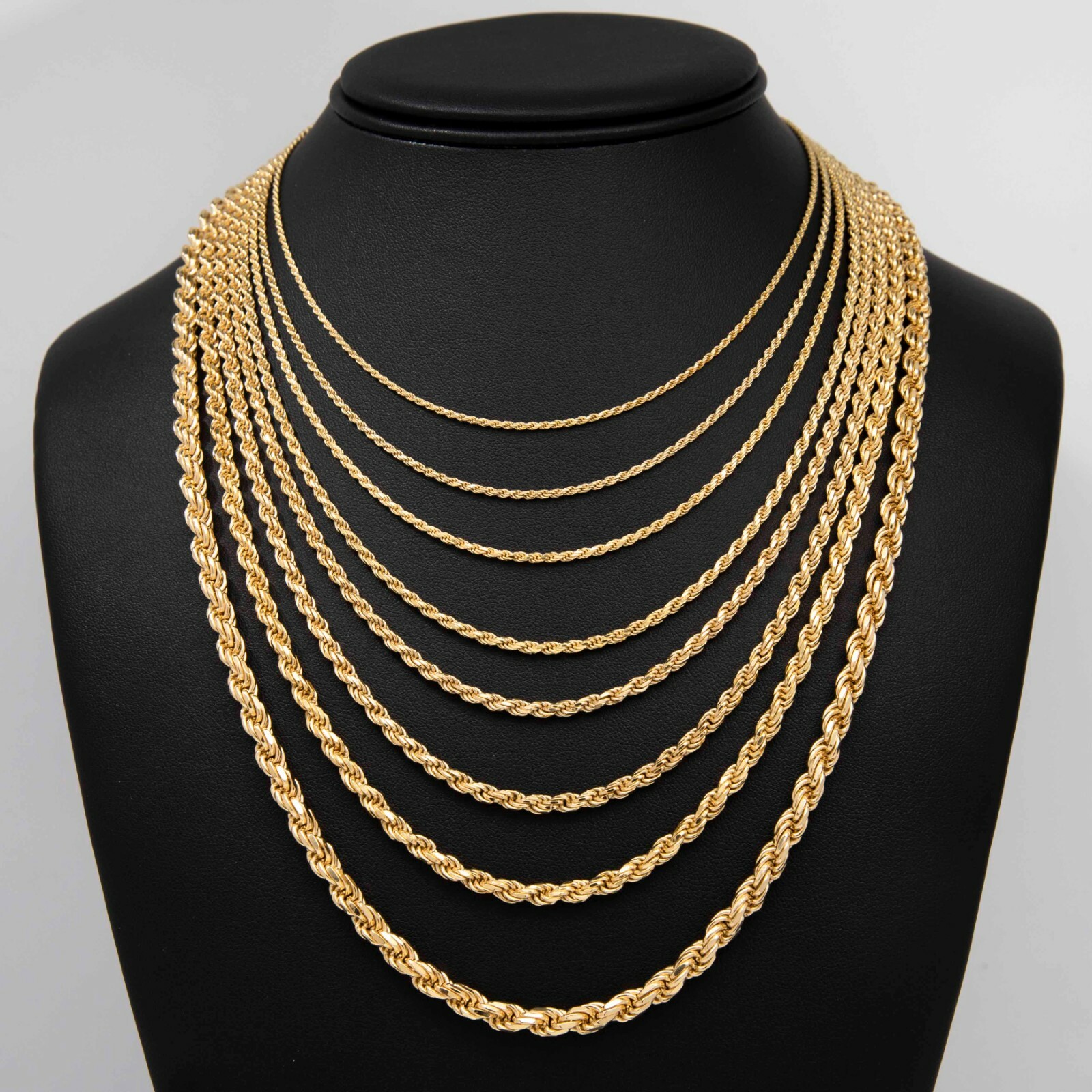 Rope Chain 14K Yellow Gold-Plated Solid Sterling Silver 925 All Sizes