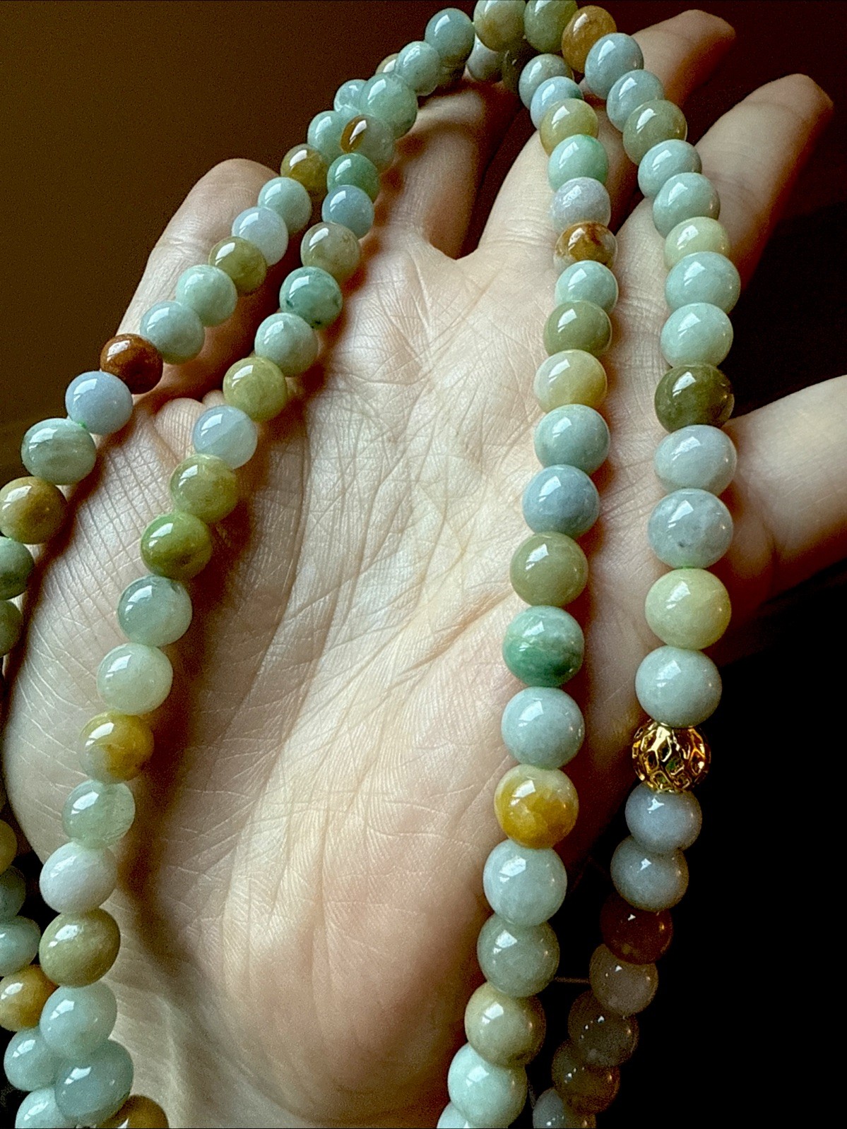 Untreated Grade A Myanmar Jadeite Bead Necklace 純天然翡翠A貨 老坑糯冰多包超长项链 7.6 Mm