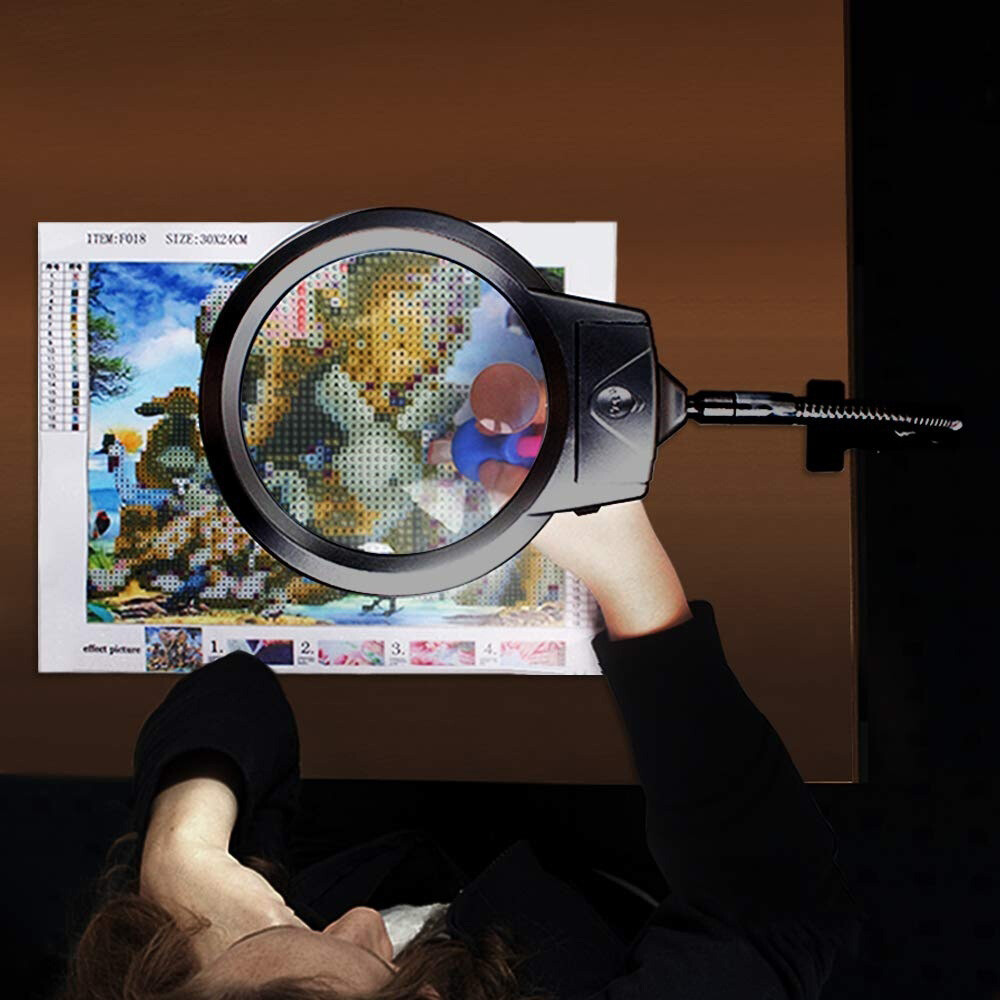 Desk Table Clamp Mount Top Magnifier LED Light Magnifying Diamond Painting Tool
