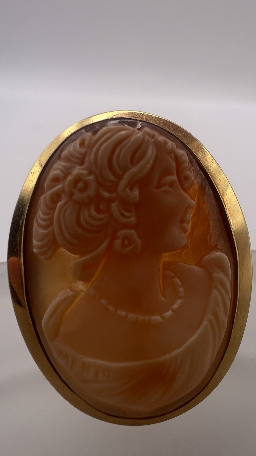 Vintage Oval Shell Cameo Pendant/Brooch, Gold Filled, Signed J.E. Caldwell