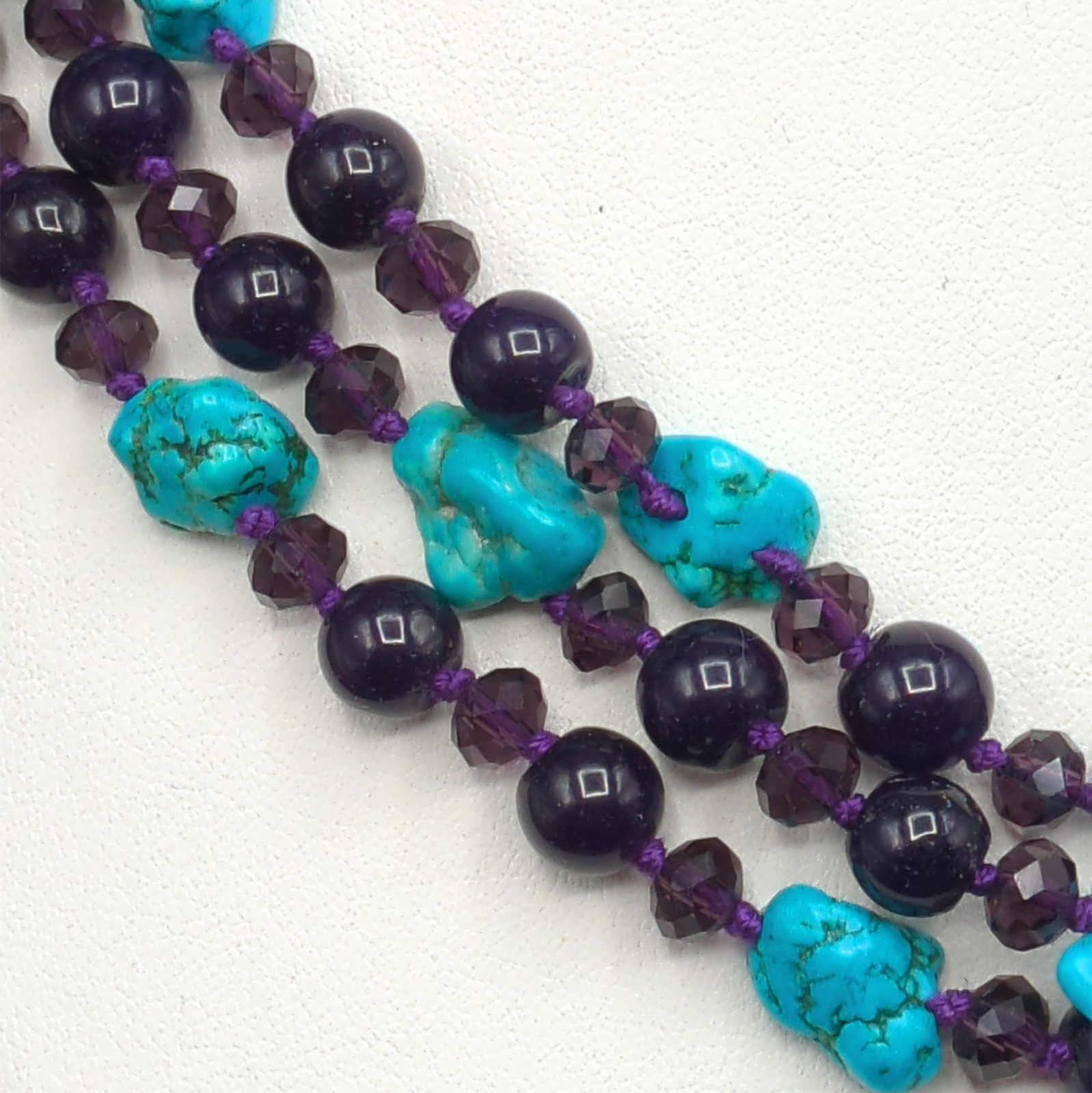 Necklace Multistrand Turquoise? Purple Stone? Beaded Nugget Round Faceted Cute