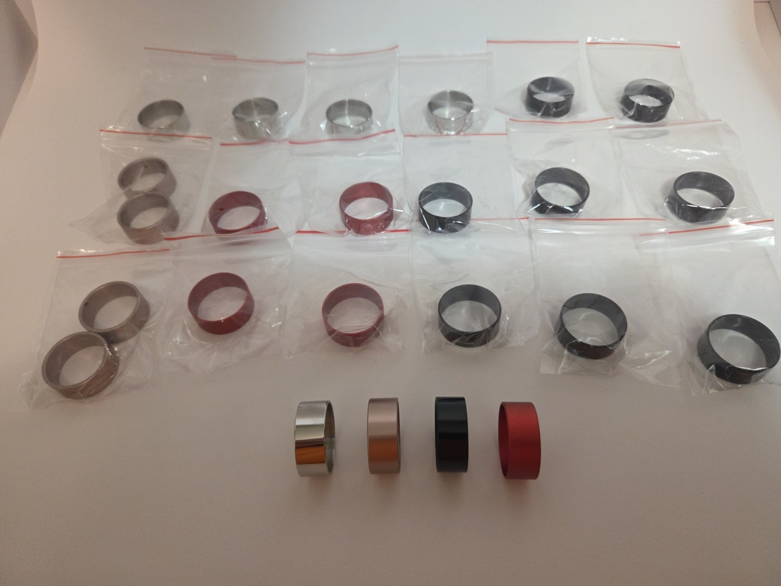 Assorted Metal Band Ring Lot, Silver Champain, Black Red, Size 1.25