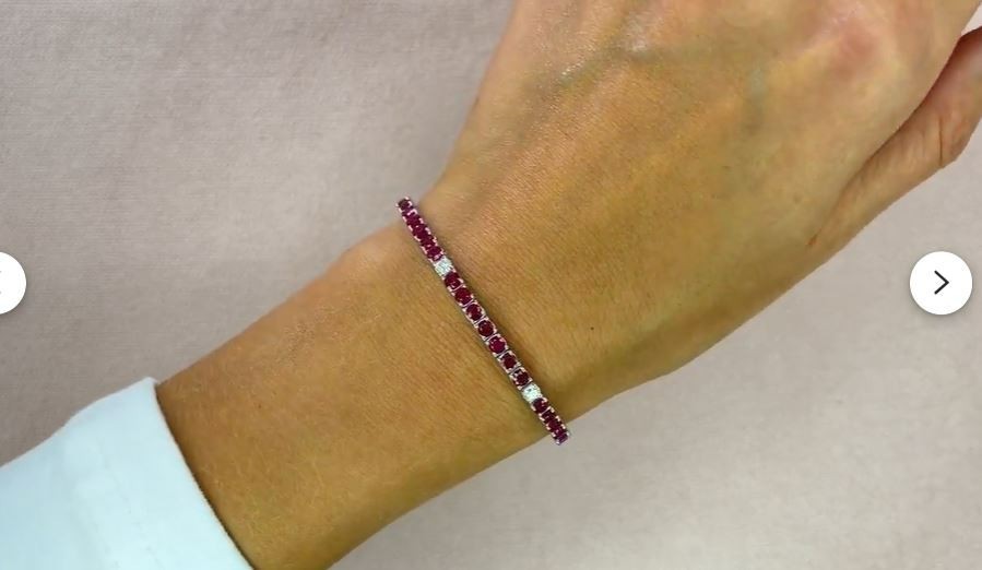 15 Ct Round Cut Natural Ruby Diamond Wedding Tennis Bracelet 14K White Gold 7″