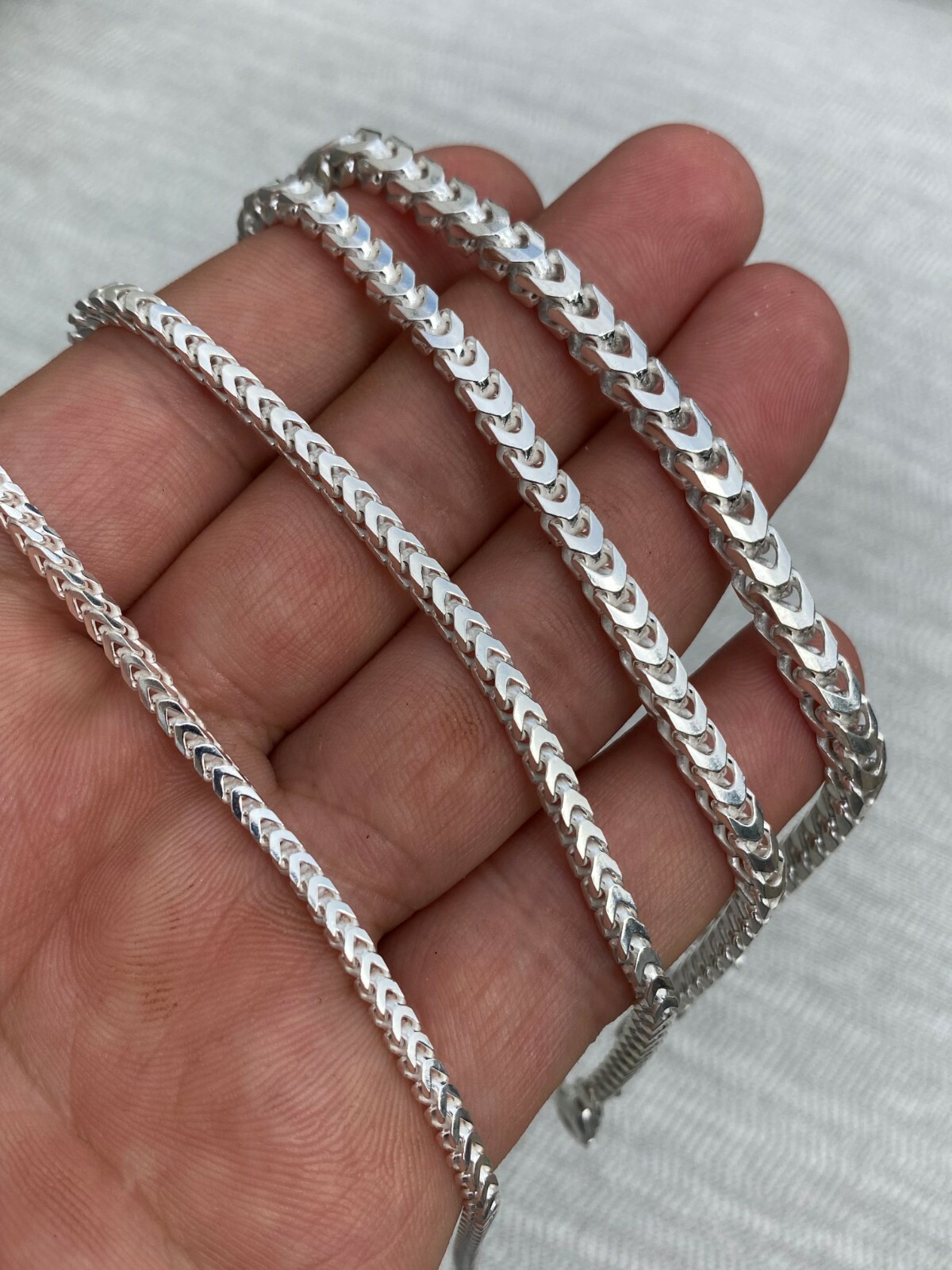 Real Solid 925 Sterling Silver Franco Bracelet 2.5-5mm ITALY MADE Men’s Pulsera