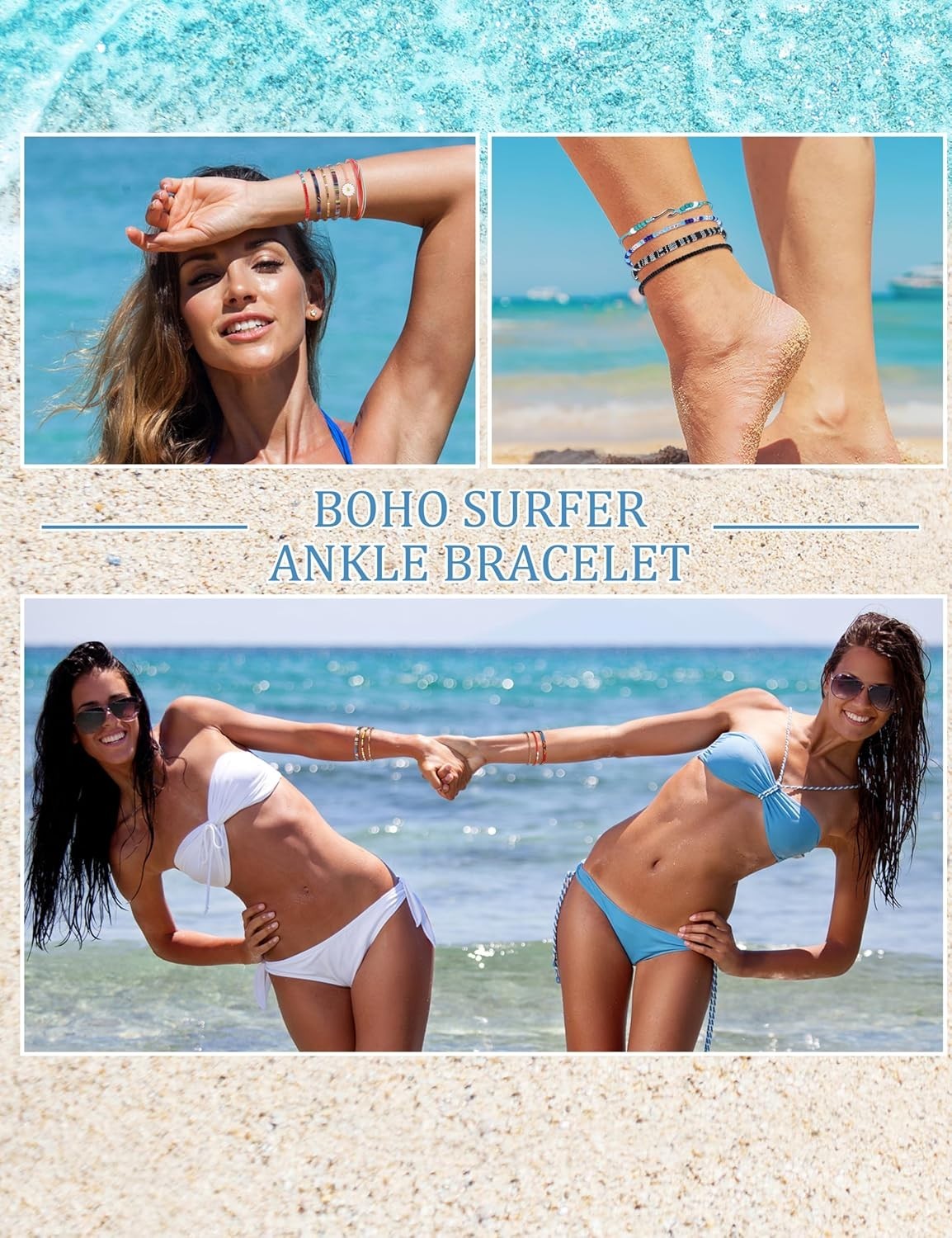 24 Pcs Waterproof Boho Ankle Bracelets for Women | Adjustable Strand Jewelry