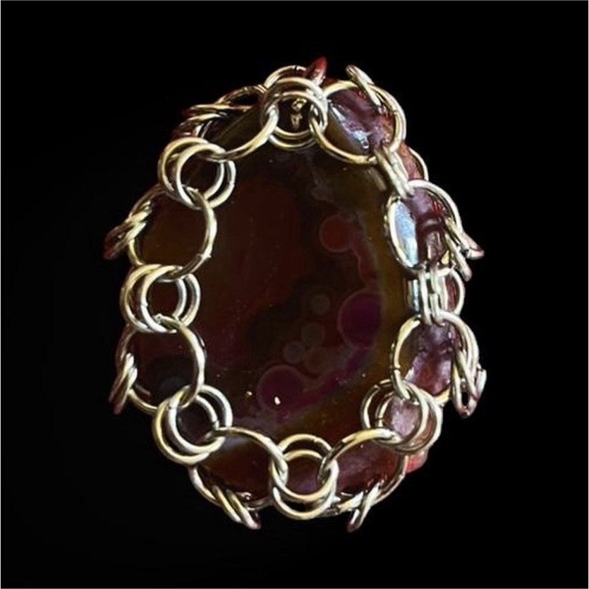 Handmade Copper Wire Wrapped Oval Red Agate Statement Cocktail Ring Size 7