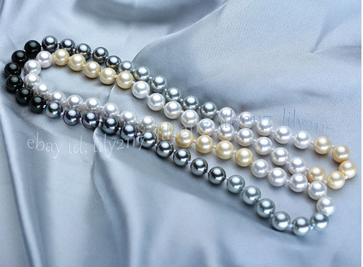 Multicolor Shell Pearl Imitation Pearl Round Beads Necklace 36-100 in No Clasp