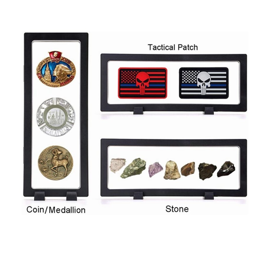 3Pcs 3D Floating Display Coins Case Black Stand Holder 9″×3.54″×0.75″ Frame B577