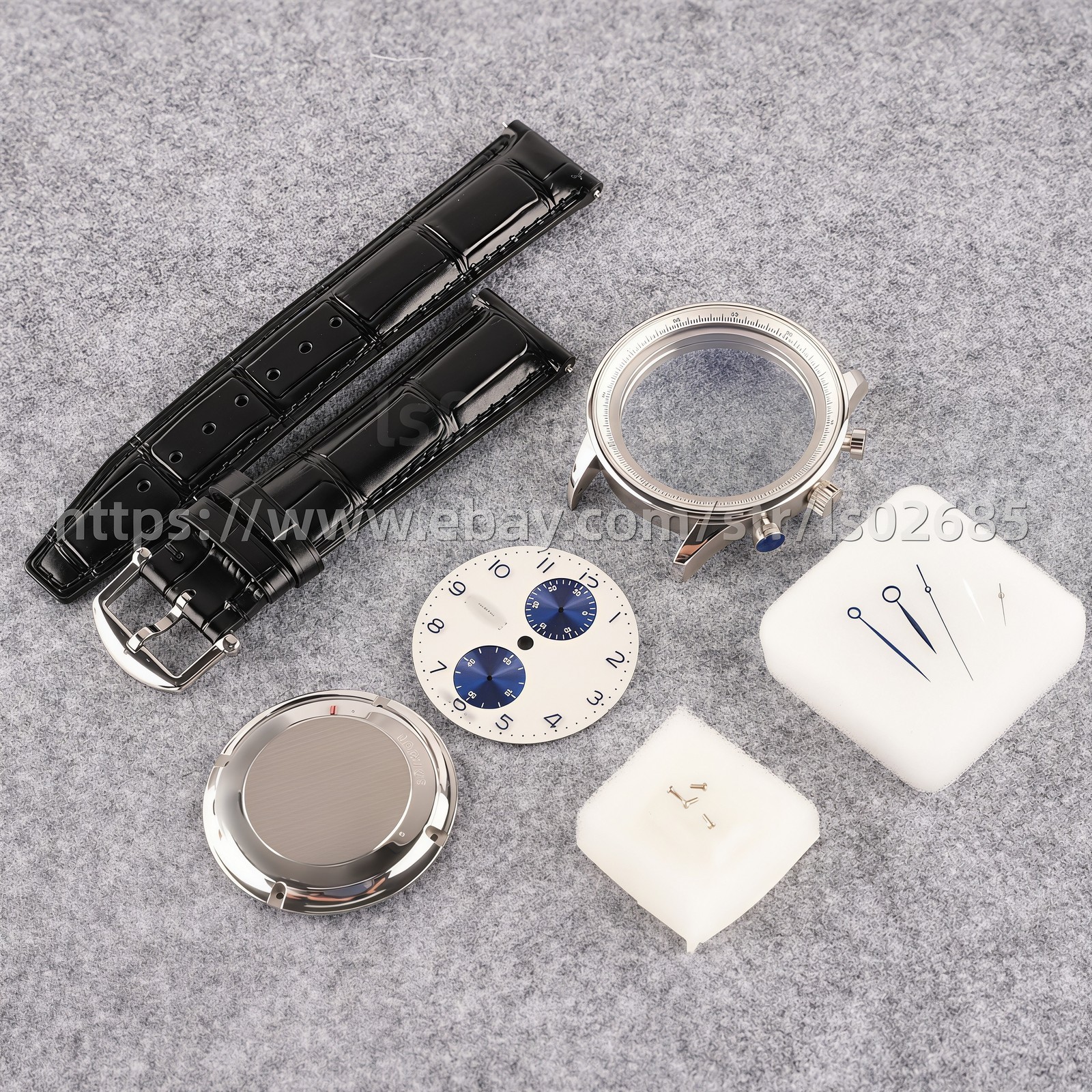 41mm Stainless Steel Watch Case + Leather Strap + Dial + Hands for 7750 Movement