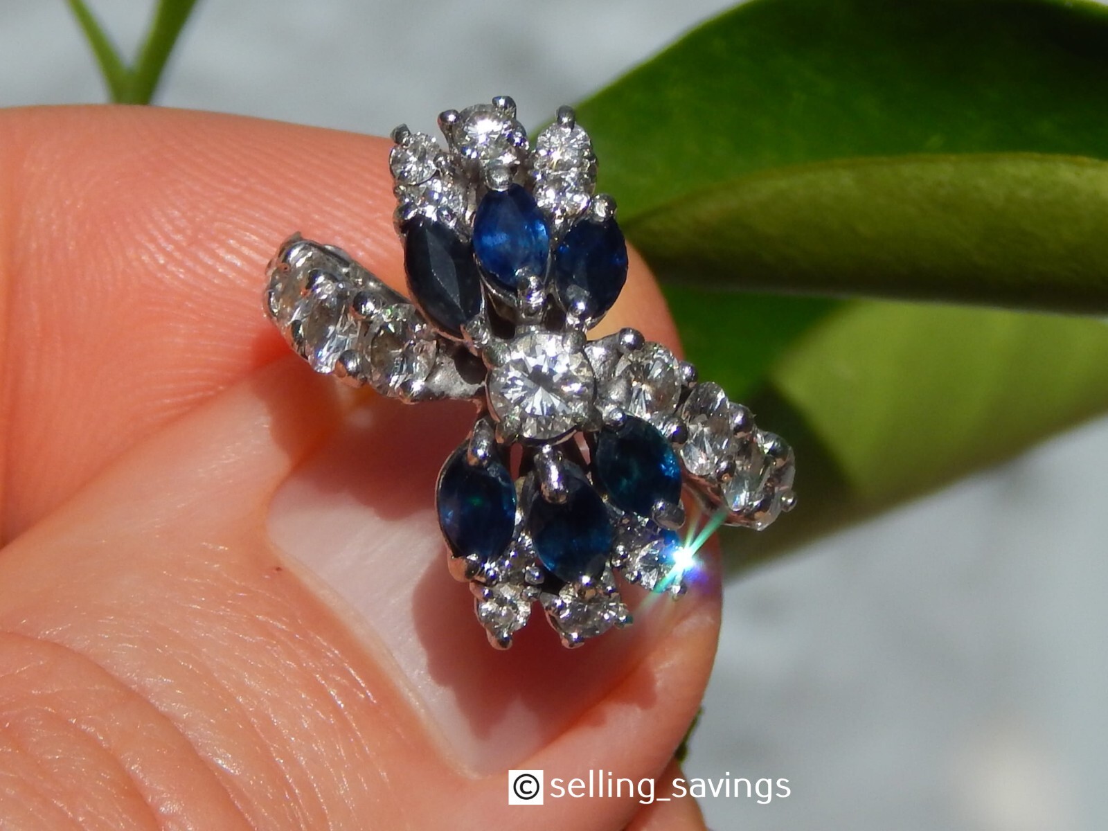 14K WHITE GOLD 2.48 TCW SAPPHIRE & DIAMOND TWISTED FLORAL RING SIZE 6 – 5.3 GRAM