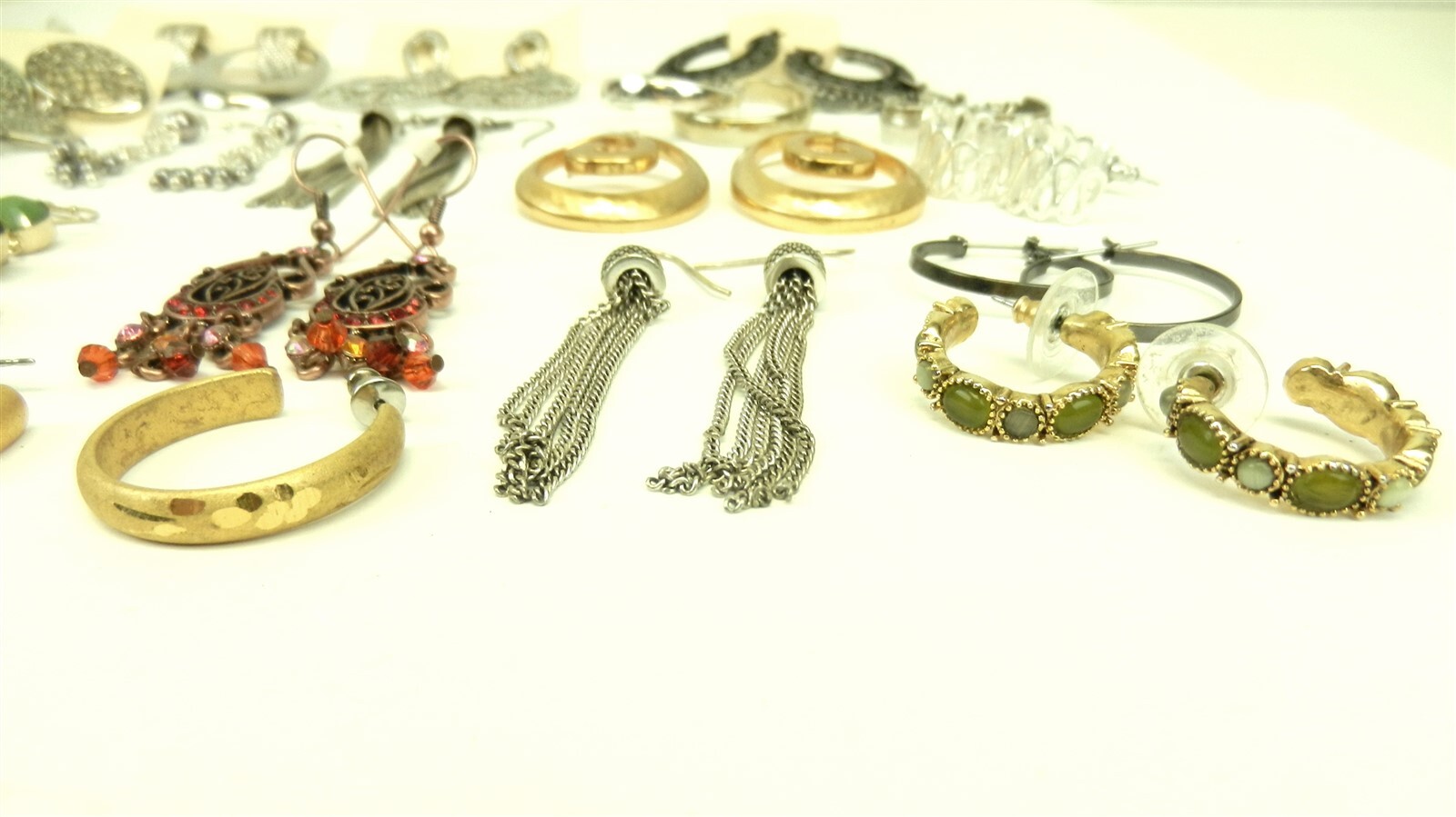 24 Pr Pierced Dangle Drop Hoop Earrings Assorted Colors Styles Silver Tone T74K