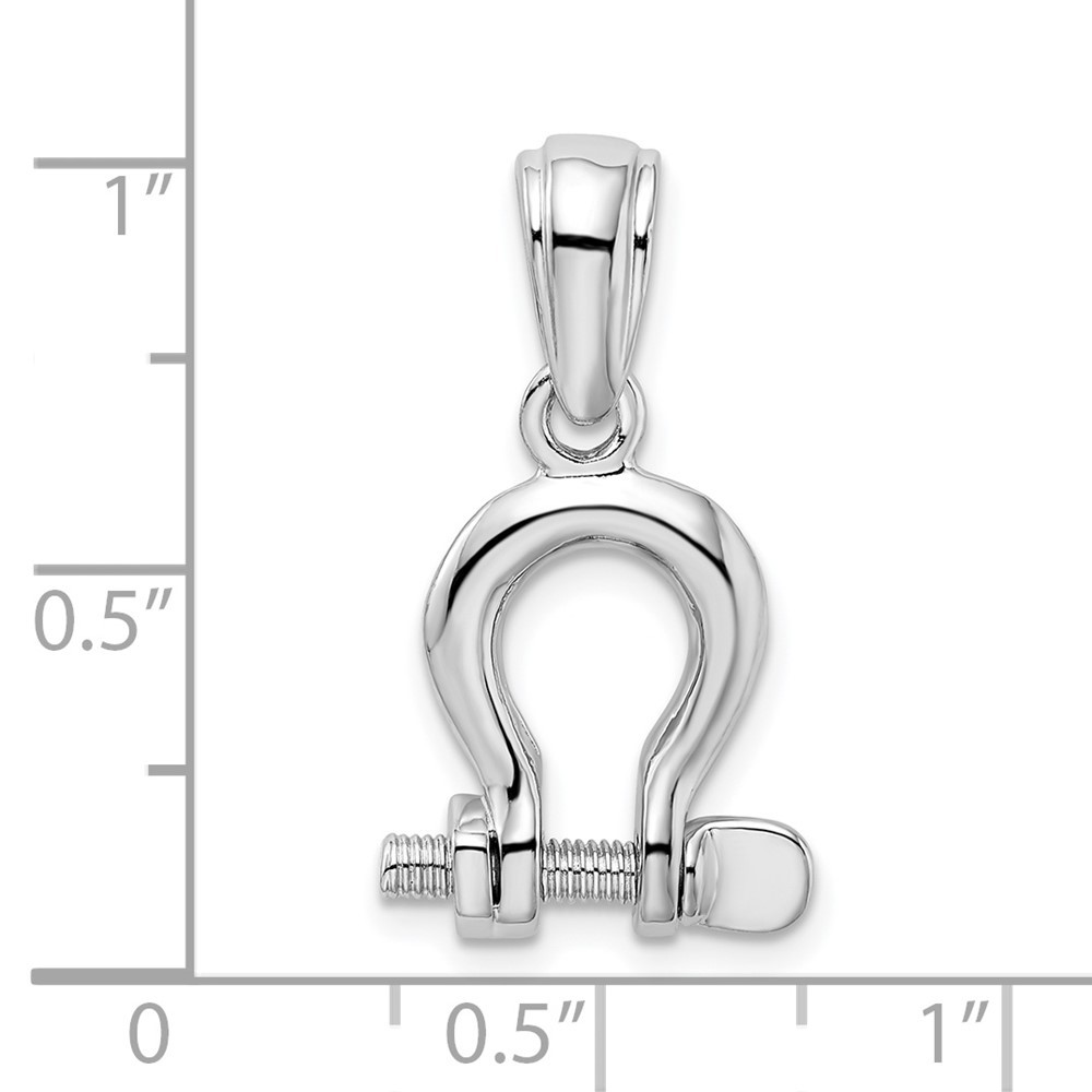 Sterling Silver Rhodium-Plated Polished 3D Medium Shackle Link Pendant L-1 Inch