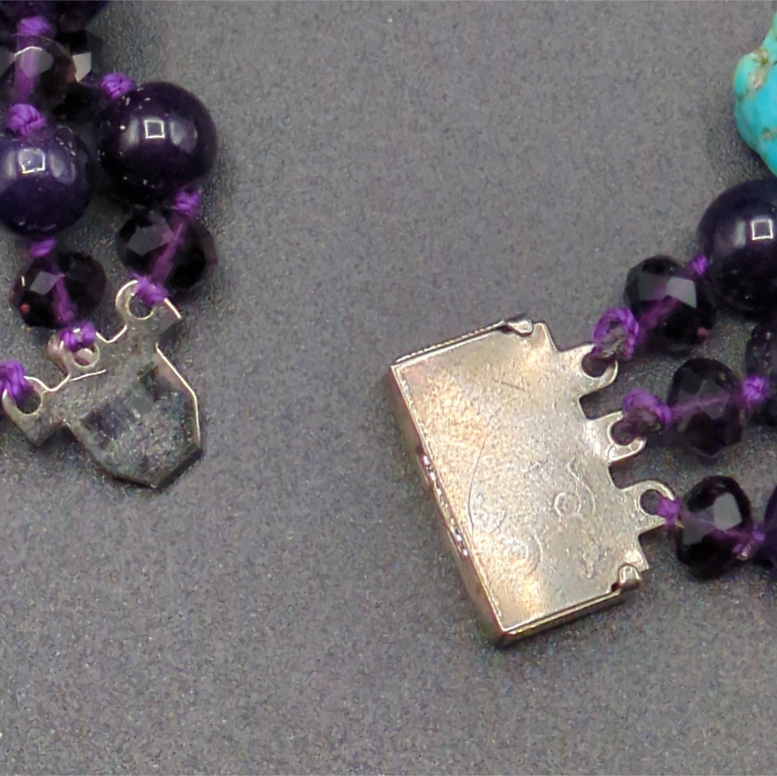Necklace Multistrand Turquoise? Purple Stone? Beaded Nugget Round Faceted Cute