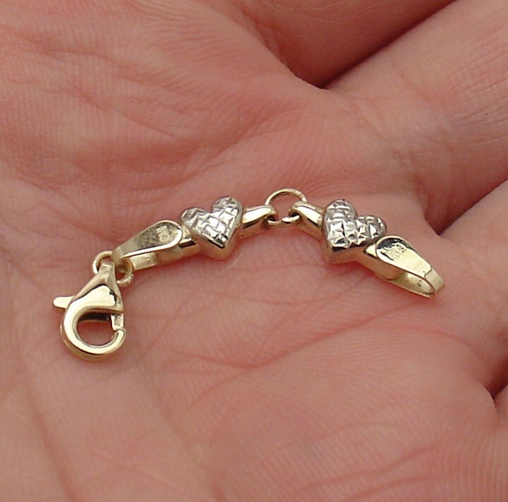 1.5″ Diamond Cut Heart Extender for Necklace Chain Real 14K Yellow White Gold