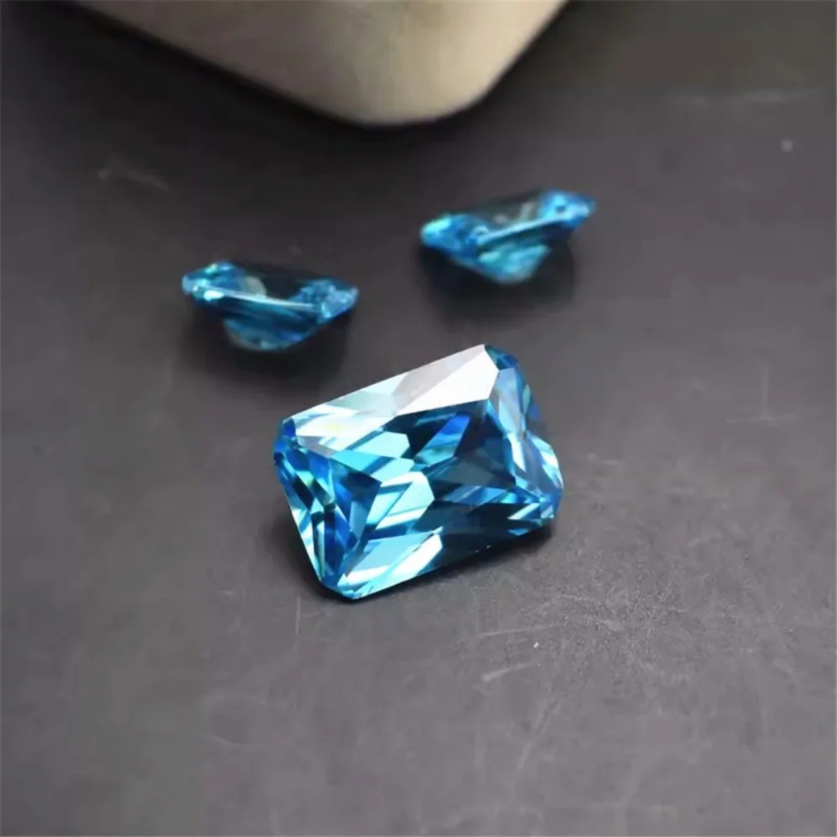 Aquamarine Rectangle Faceted Gemstone Radiant Cut Vivid Blue Aquamarine Gem
