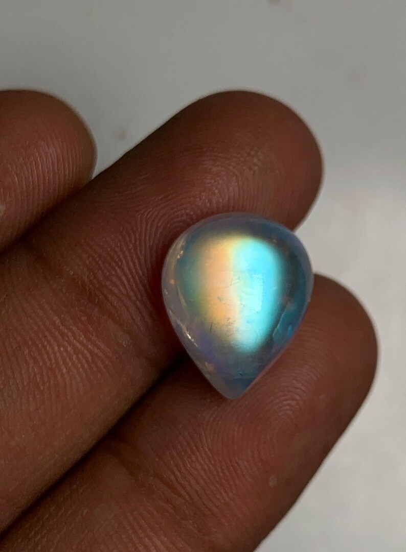 5A Quality Rainbow Moonstone Amazing Multi Falshy Fire Pear Cabochon Size12x15MM