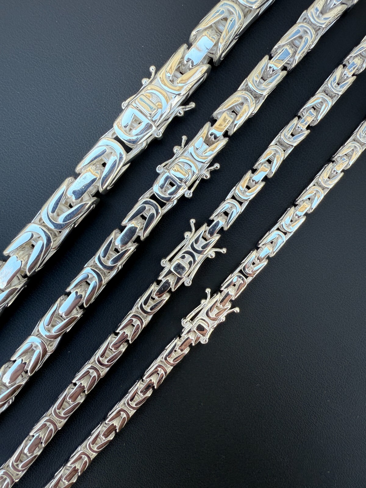 Real Solid 925 Silver Handmade Byzantine Chain Mens Necklace 5mm-10mm Box Clasp